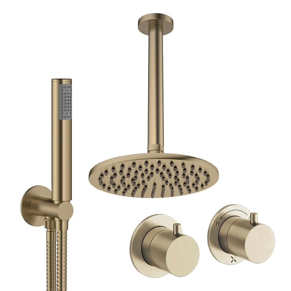 Crosswater Module 2 Outlet Thermostatic Concealed Shower Set 1 With 200mm Head and Ceiling Mounted Arm - Brushed Brass