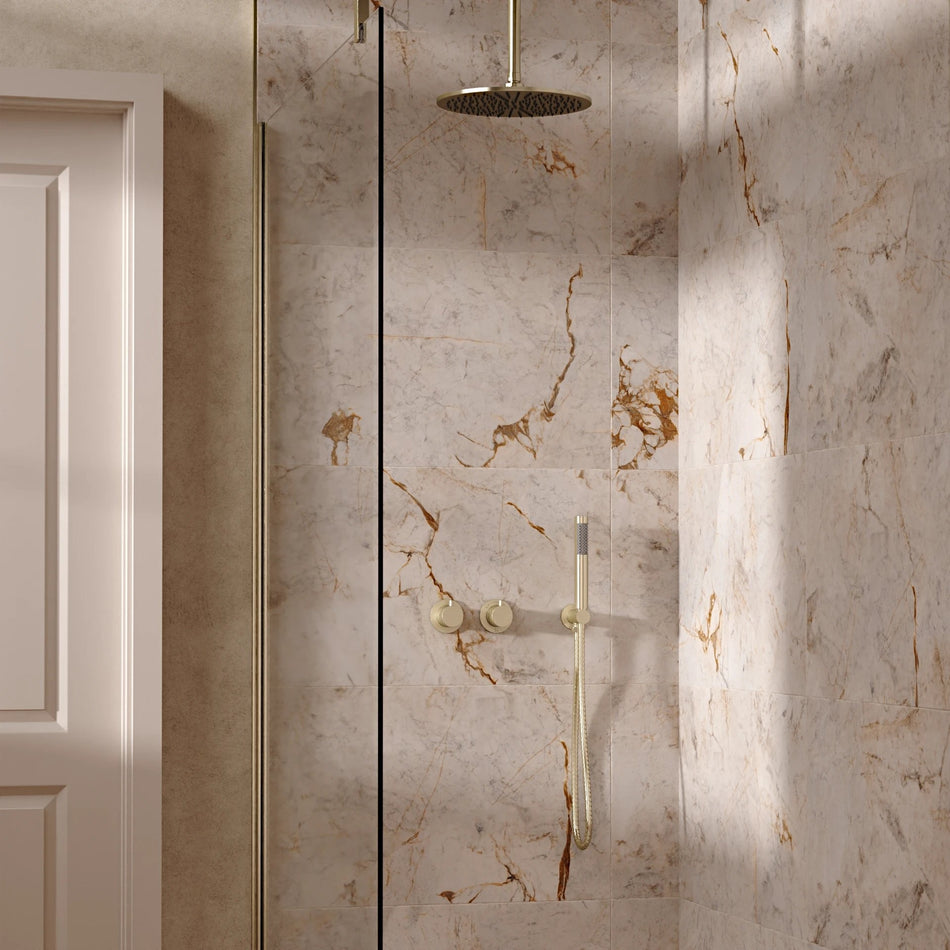 Crosswater Module 2 Outlet Thermostatic Concealed Shower Set 1 With 300mm Head and Ceiling Mounted Arm - Brushed Brass