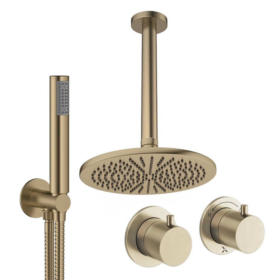 Crosswater Module 2 Outlet Thermostatic Concealed Shower Set 1 With 300mm Head and Ceiling Mounted Arm - Brushed Brass
