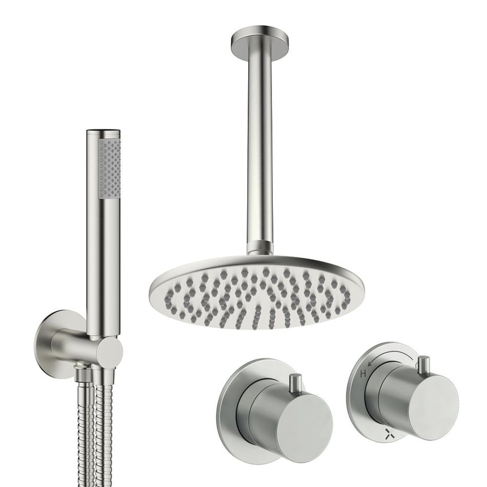 Crosswater Module 2 Outlet Thermostatic Concealed Shower Set 1 With 200mm Head and Ceiling Mounted Arm - Brushed Nickel
