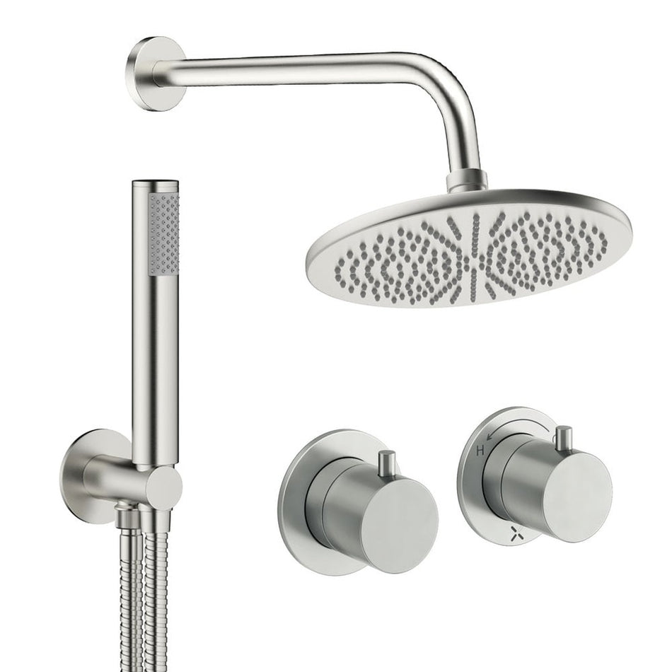 Crosswater Module 2 Outlet Thermostatic Concealed Shower Set 1 With 300mm Head and Wall Mounted Arm - Brushed Nickel