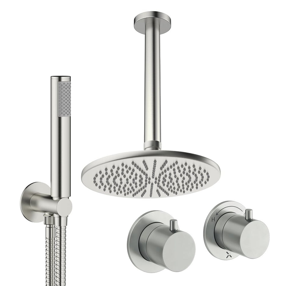 Crosswater Module 2 Outlet Thermostatic Concealed Shower Set 1 With 300mm Head and Ceiling Mounted Arm - Brushed Nickel