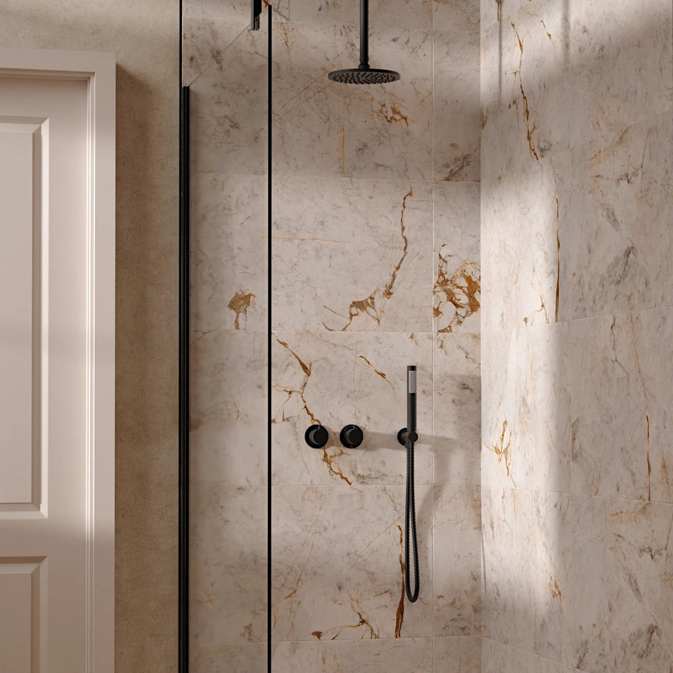 Crosswater Module 2 Outlet Thermostatic Concealed Shower Set 1 With 200mm Head and Ceiling Mounted Arm - Matt Black