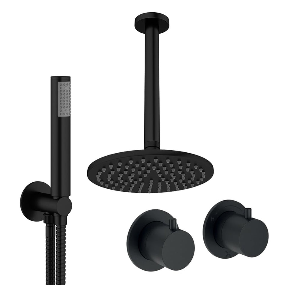Crosswater Module 2 Outlet Thermostatic Concealed Shower Set 1 With 200mm Head and Ceiling Mounted Arm - Matt Black