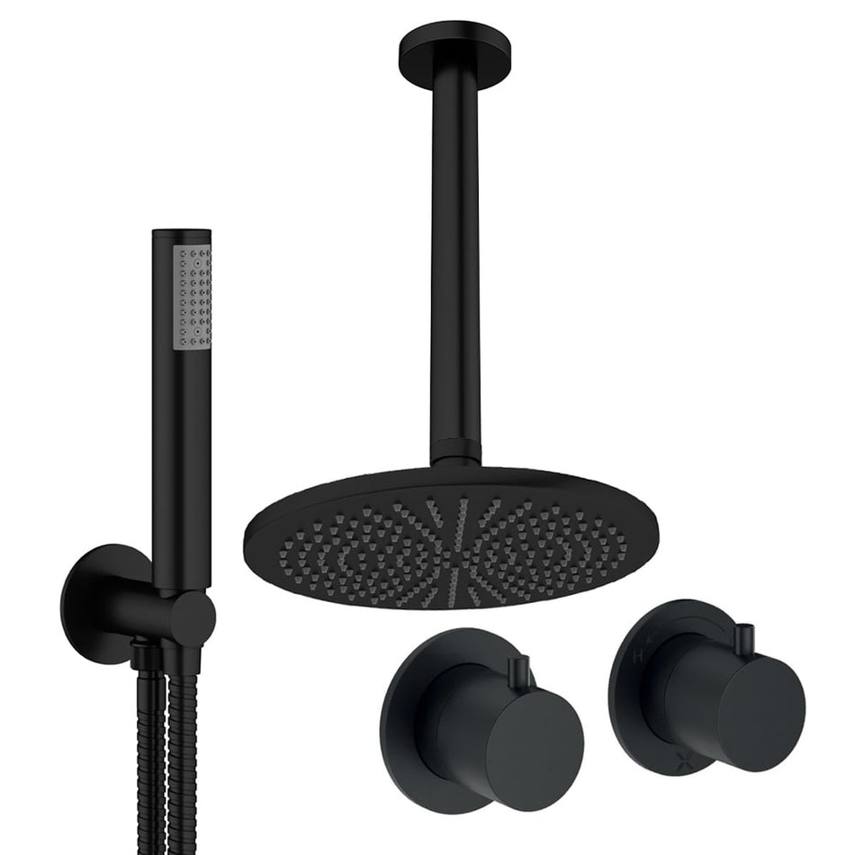 Crosswater Module 2 Outlet Thermostatic Concealed Shower Set 1 With 300mm Head and Ceiling Mounted Arm - Matt Black