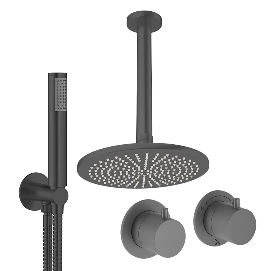 Crosswater Module 2 Outlet Thermostatic Concealed Shower Set 1 With 300mm Head and Ceiling Mounted Arm - Slate