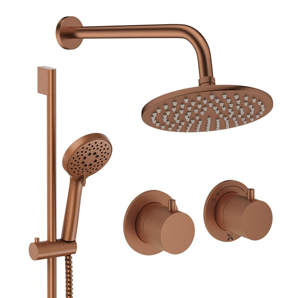 Crosswater Module 2 Outlet Thermostatic Concealed Shower Set 2 With 200mm Head and Wall Mounted Arm - Brushed Bronze