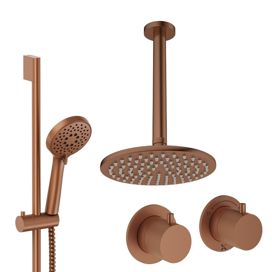 Crosswater Module 2 Outlet Thermostatic Concealed Shower Set 2 With 200mm Head and Ceiling Mounted Arm - Brushed Bronze
