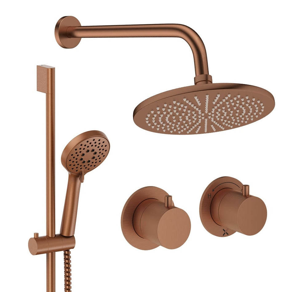 Crosswater Module 2 Outlet Thermostatic Concealed Shower Set 2 With 300mm Head and Wall Mounted Arm - Brushed Bronze