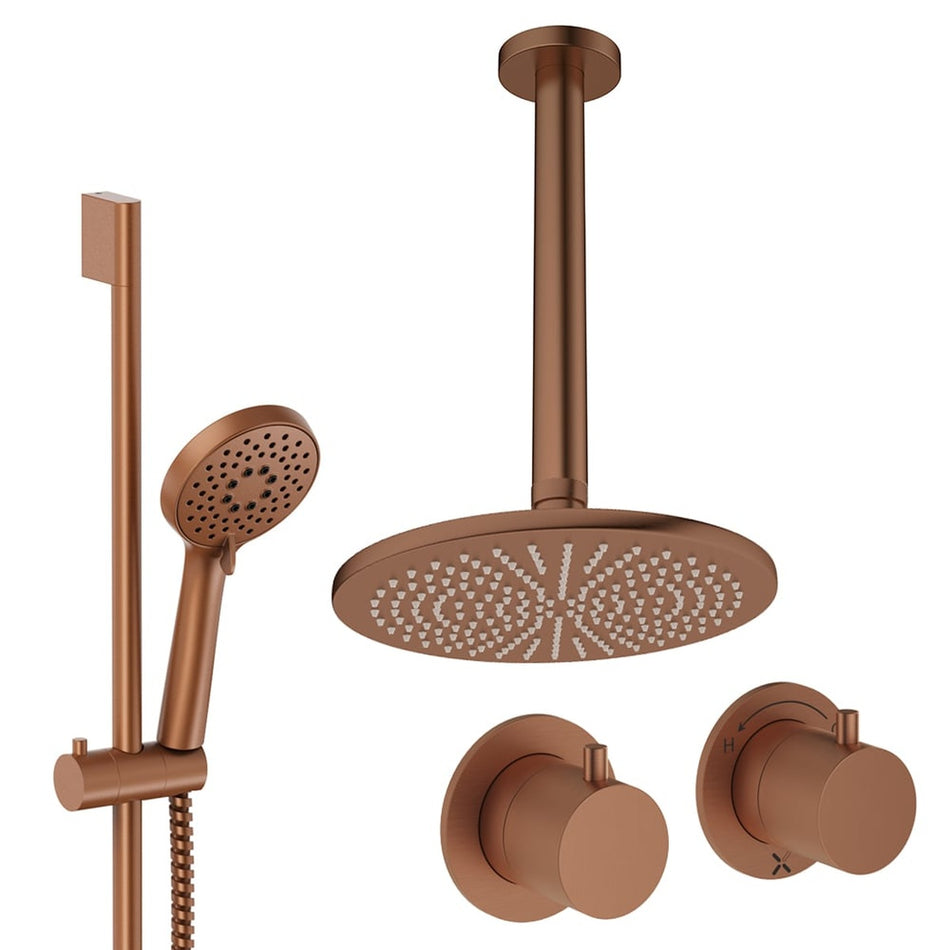 Crosswater Module 2 Outlet Thermostatic Concealed Shower Set 2 With 300mm Head and Ceiling Mounted Arm - Brushed Bronze