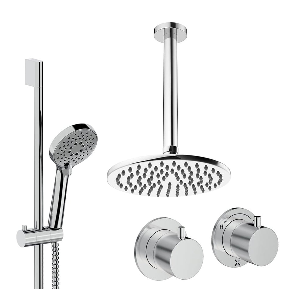 Crosswater Module 2 Outlet Thermostatic Concealed Shower Set 2 With 200mm Head and Ceiling Mounted Arm - Chrome