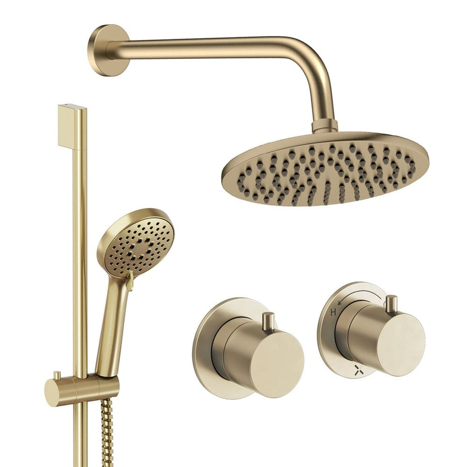 Crosswater Module 2 Outlet Thermostatic Concealed Shower Set 2 With 200mm Head and Wall Mounted Arm - Brushed Brass