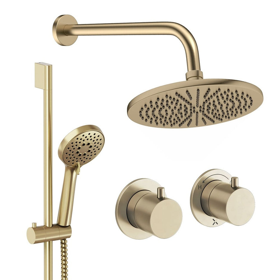 Crosswater Module 2 Outlet Thermostatic Concealed Shower Set 2 With 300mm Head and Wall Mounted Arm - Brushed Brass