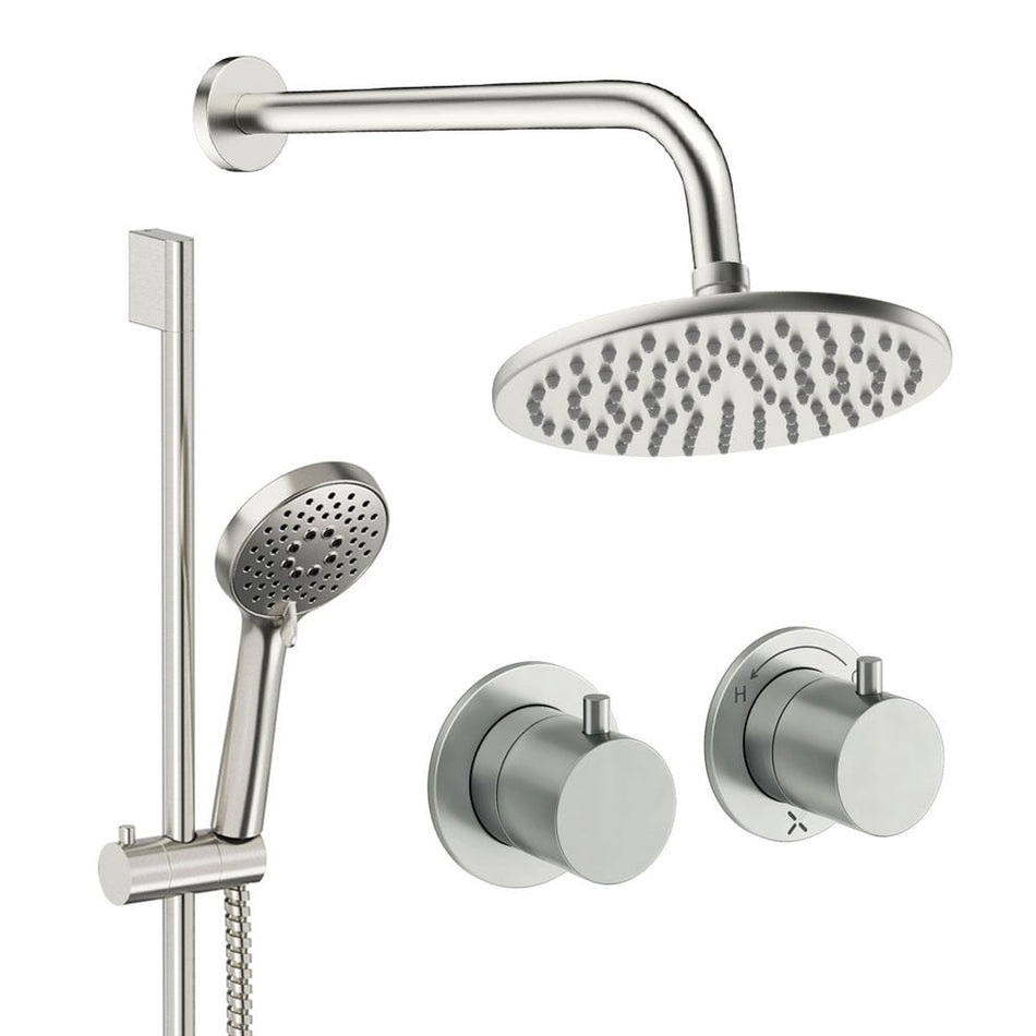 Crosswater Module 2 Outlet Thermostatic Concealed Shower Set 2 With 200mm Head and Wall Mounted Arm - Brushed Nickel