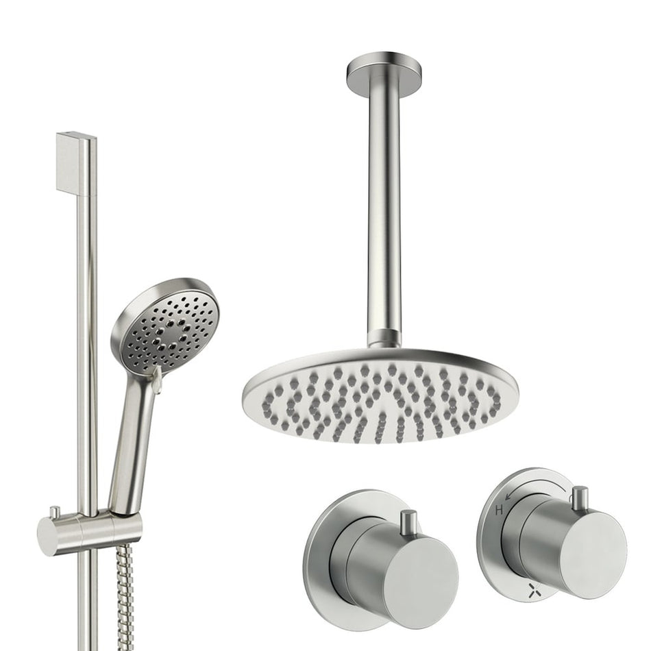 Crosswater Module 2 Outlet Thermostatic Concealed Shower Set 2 With 200mm Head and Ceiling Mounted Arm - Brushed Nickel