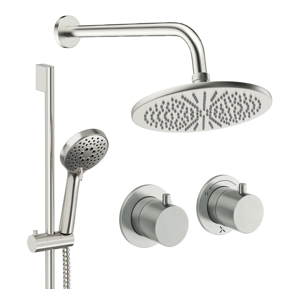 Crosswater Module 2 Outlet Thermostatic Concealed Shower Set 2 With 300mm Head and Wall Mounted Arm - Brushed Nickel