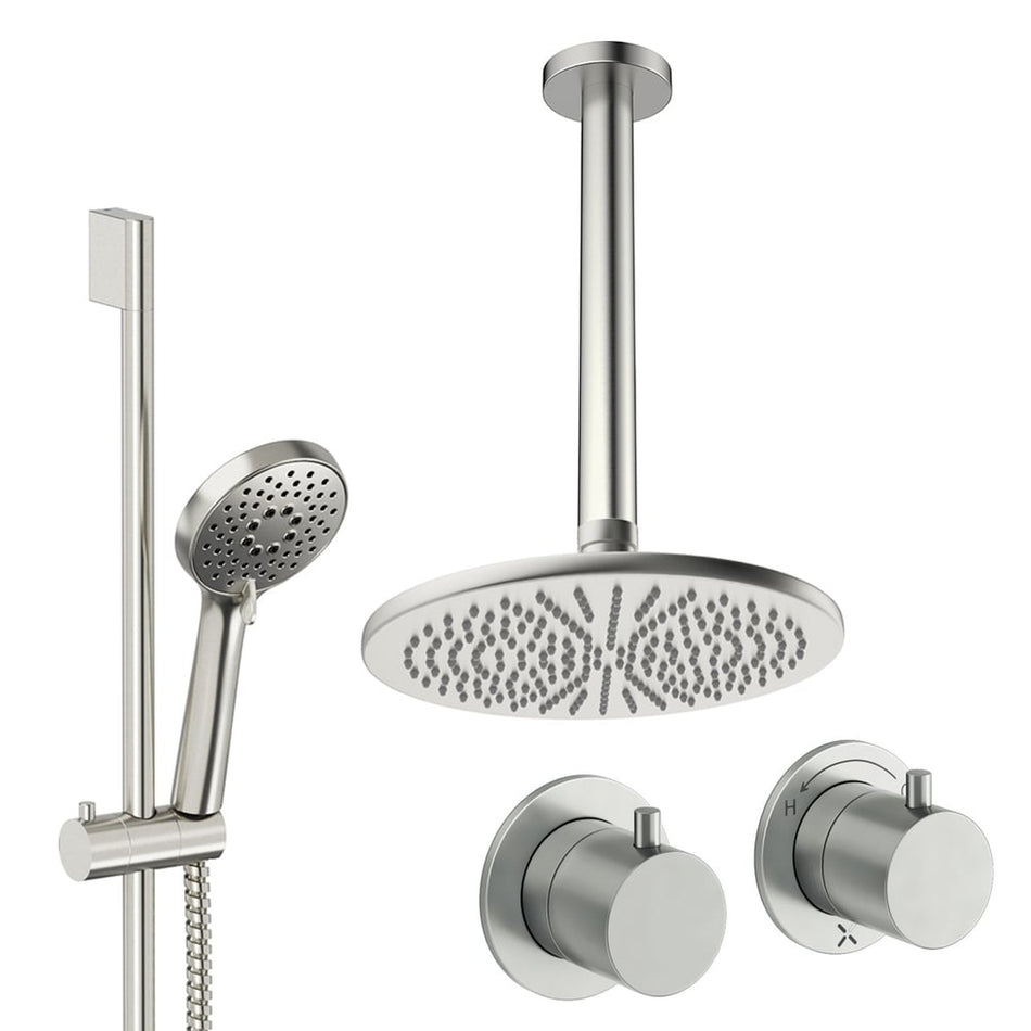 Crosswater Module 2 Outlet Thermostatic Concealed Shower Set 2 With 300mm Head and Ceiling Mounted Arm - Brushed Nickel