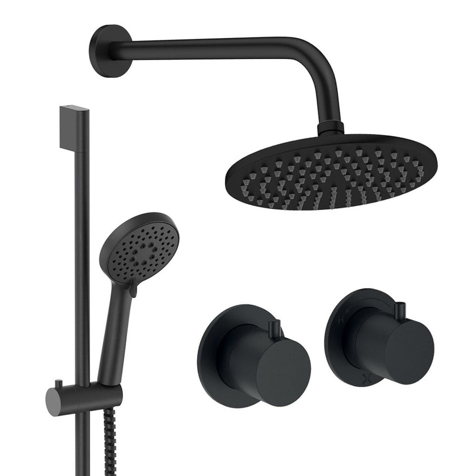 Crosswater Module 2 Outlet Thermostatic Concealed Shower Set 2 With 200mm Head and Wall Mounted Arm - Matt Black
