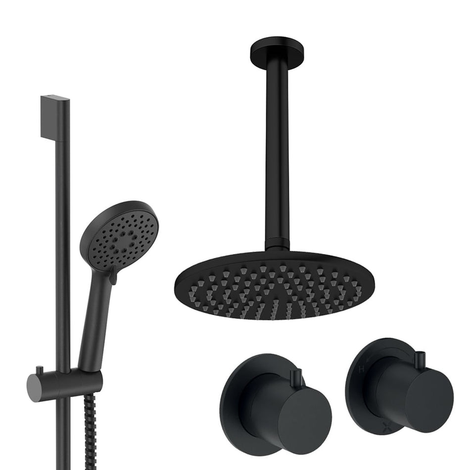 Crosswater Module 2 Outlet Thermostatic Concealed Shower Set 2 With 200mm Head and Ceiling Mounted Arm - Matt Black