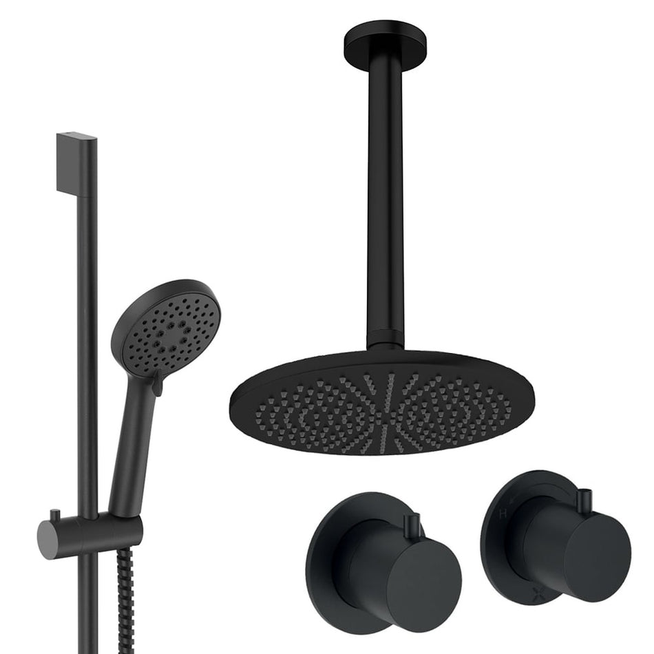 Crosswater Module 2 Outlet Thermostatic Concealed Shower Set 2 With 300mm Head and Ceiling Mounted Arm - Matt Black