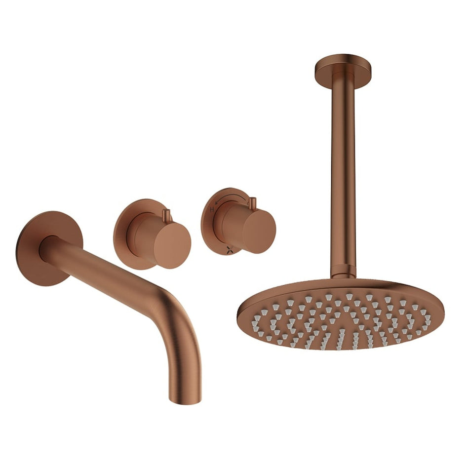 Crosswater Module 2 Outlet Thermostatic Concealed Shower Set 3 With 200mm Head and Ceiling Mounted Arm - Brushed Bronze
