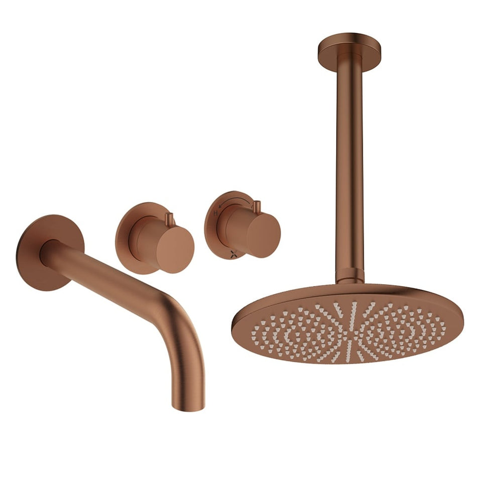 Crosswater Module 2 Outlet Thermostatic Concealed Shower Set 3 With 300mm Head and Ceiling Mounted Arm - Brushed Bronze