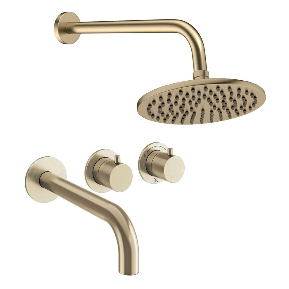 Crosswater Module 2 Outlet Thermostatic Concealed Shower Set 3 With 200mm Head and Wall Mounted Arm - Brushed Brass