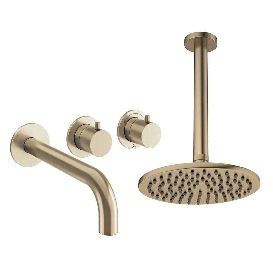 Crosswater Module 2 Outlet Thermostatic Concealed Shower Set 3 With 200mm Head and Ceiling Mounted Arm - Brushed Brass