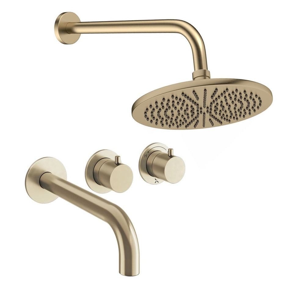 Crosswater Module 2 Outlet Thermostatic Concealed Shower Set 3 With 300mm Head and Wall Mounted Arm - Brushed Brass