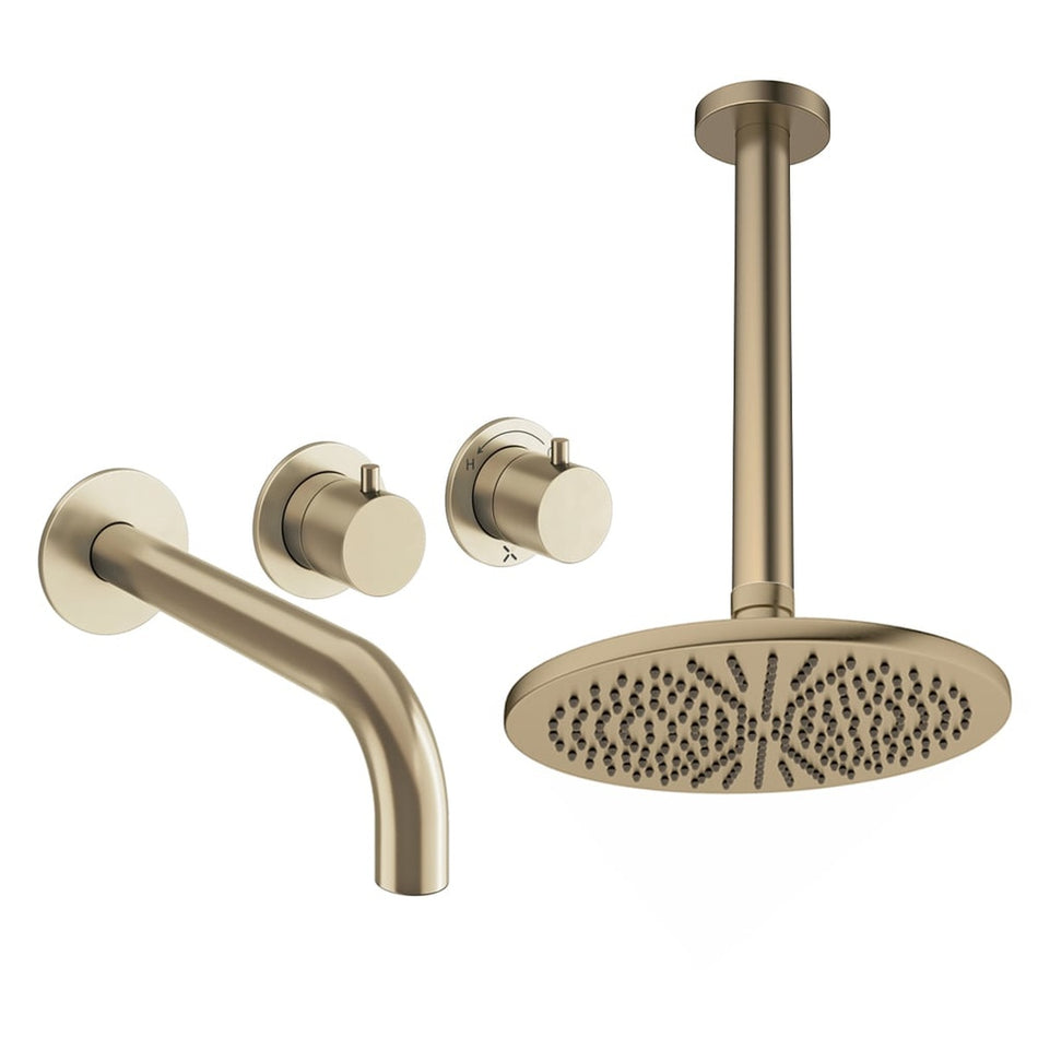 Crosswater Module 2 Outlet Thermostatic Concealed Shower Set 3 With 300mm Head and Ceiling Mounted Arm - Brushed Brass