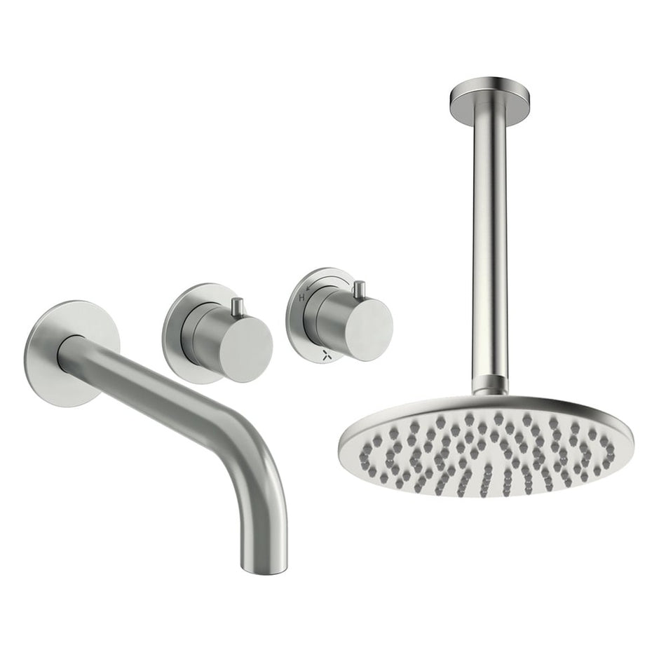 Crosswater Module 2 Outlet Thermostatic Concealed Shower Set 3 With 200mm Head and Ceiling Mounted Arm - Brushed Nickel