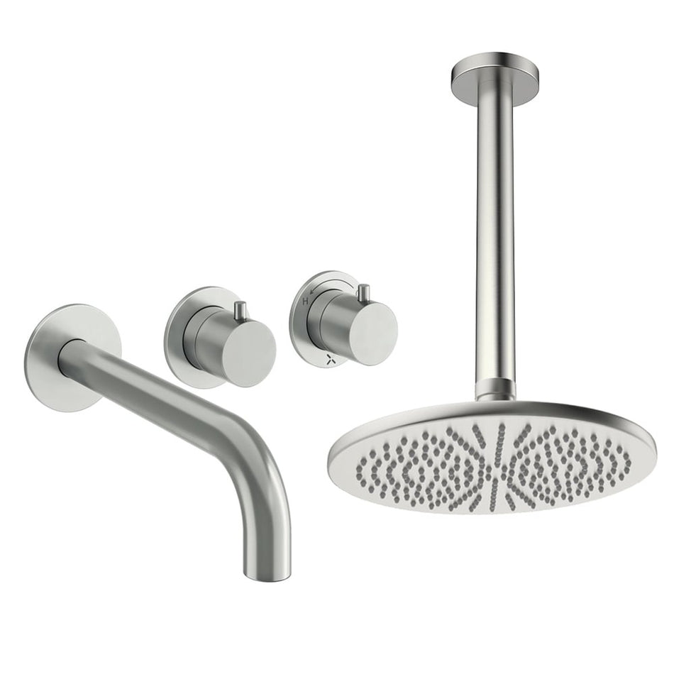 Crosswater Module 2 Outlet Thermostatic Concealed Shower Set 3 With 300mm Head and Ceiling Mounted Arm - Brushed Nickel