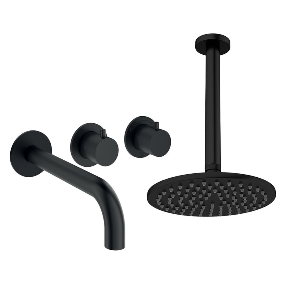 Crosswater Module 2 Outlet Thermostatic Concealed Shower Set 3 With 200mm Head and Ceiling Mounted Arm - Matt Black