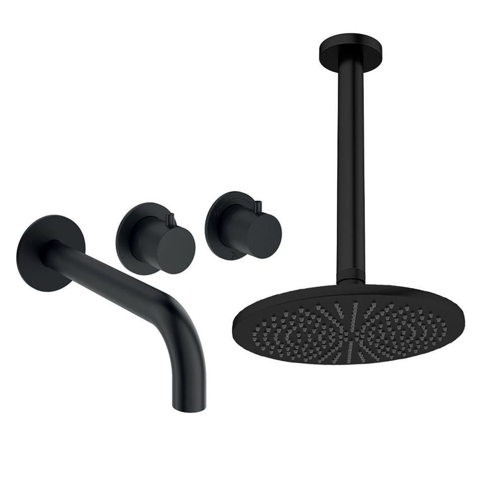 Crosswater Module 2 Outlet Thermostatic Concealed Shower Set 3 With 300mm Head and Ceiling Mounted Arm - Matt Black