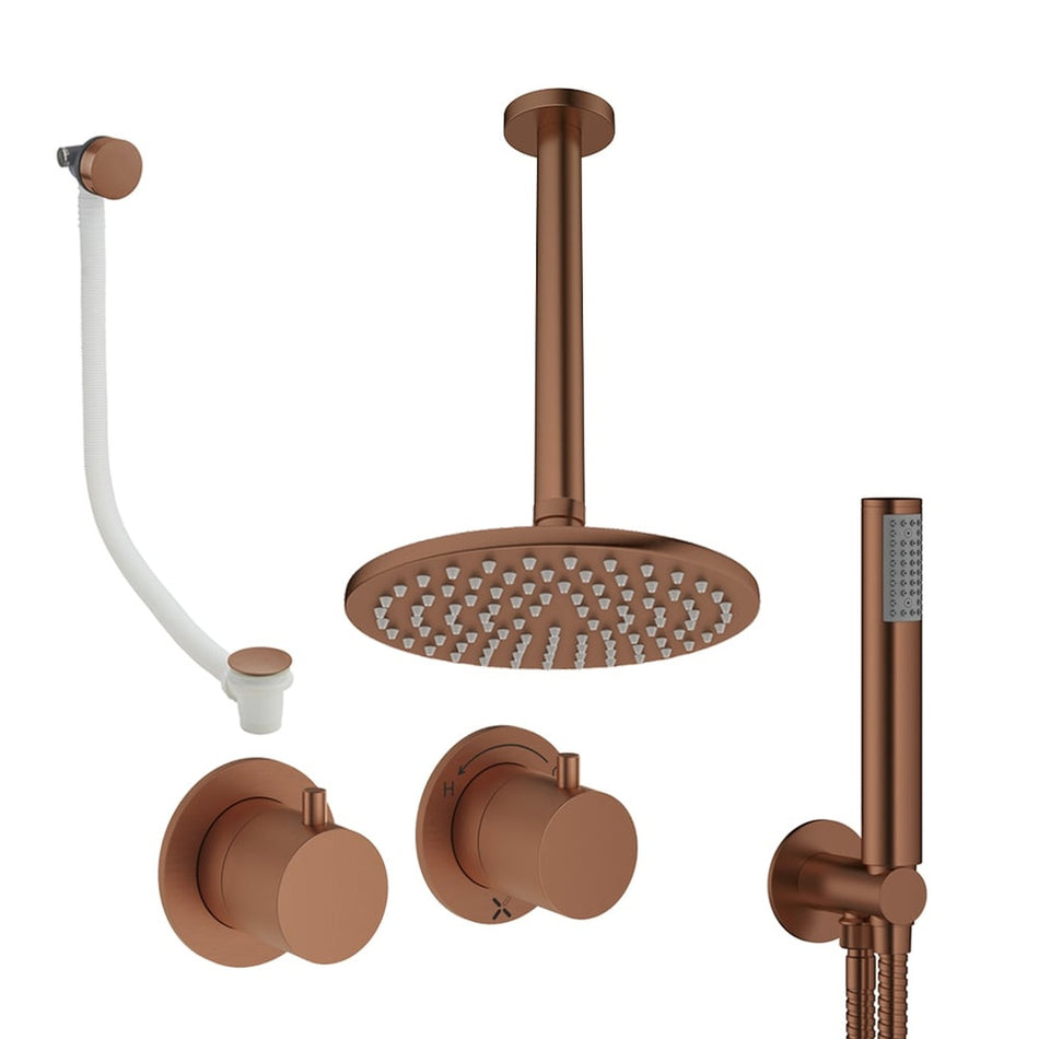 Crosswater Module 3 Outlet Thermostatic Concealed Shower Set 6 With 200mm Head and Ceiling Mounted Arm - Brushed Bronze