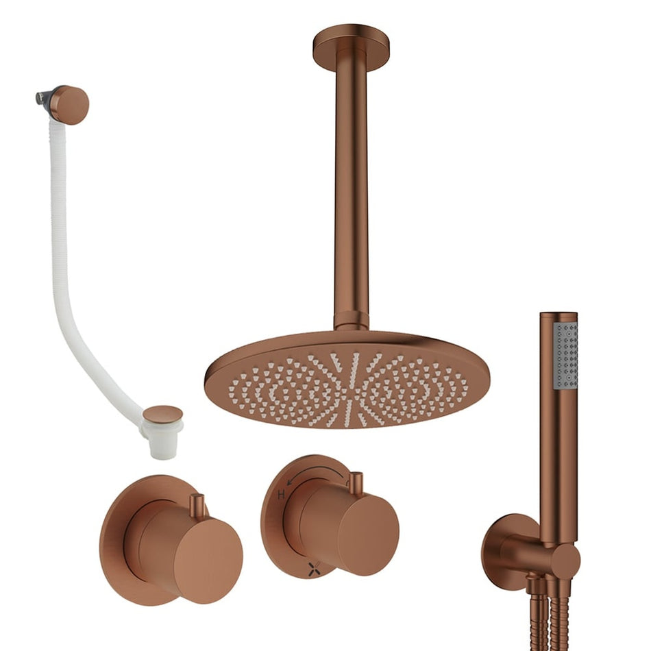 Crosswater Module 3 Outlet Thermostatic Concealed Shower Set 6 With 300mm Head and Ceiling Mounted Arm - Brushed Bronze