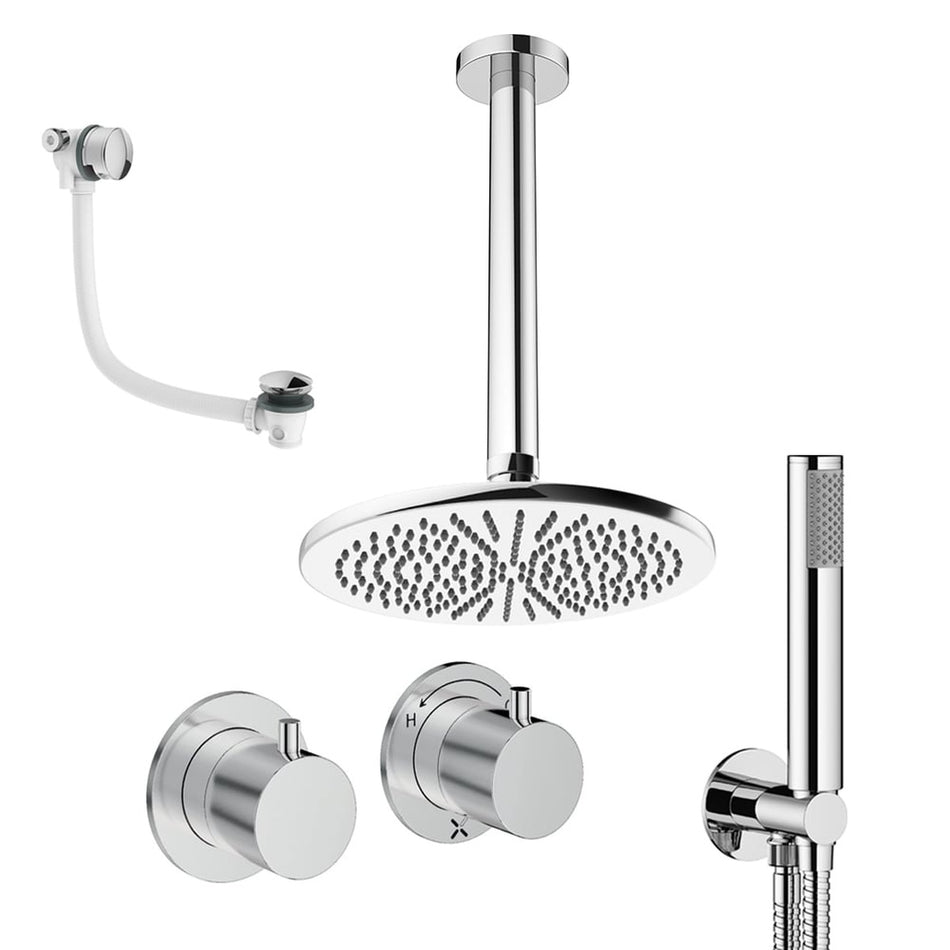 Crosswater Module 3 Outlet Thermostatic Concealed Shower Set 6 With 300mm Head and Ceiling Mounted Arm - Chrome