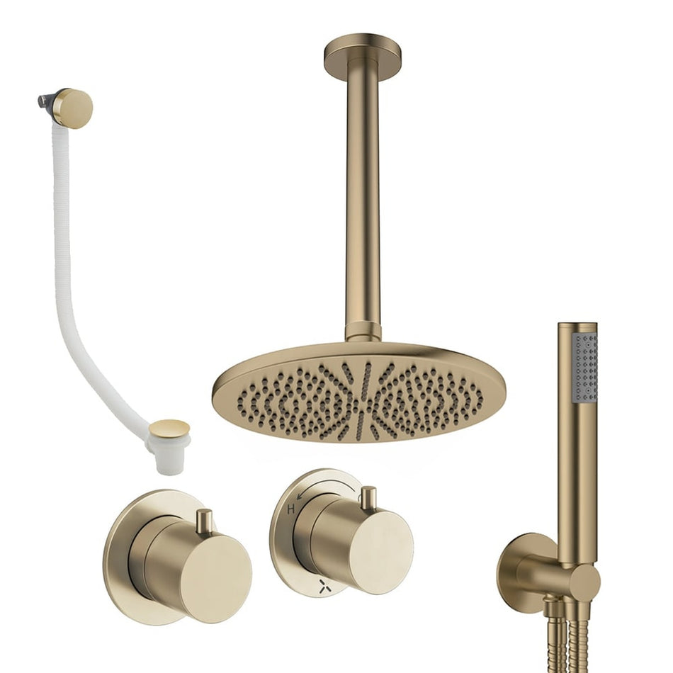 Crosswater Module 3 Outlet Thermostatic Concealed Shower Set 6 With 300mm Head and Ceiling Mounted Arm - Brushed Brass