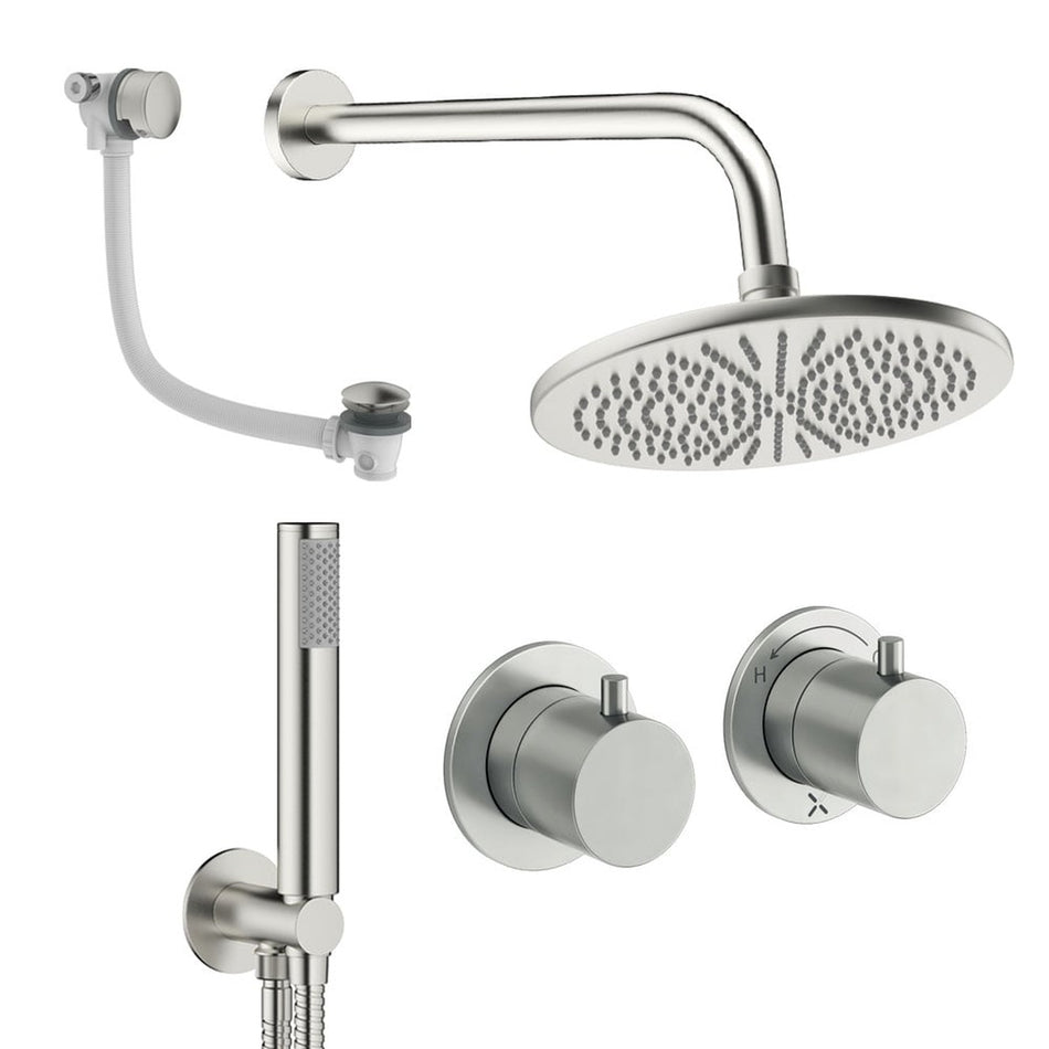 Crosswater Module 3 Outlet Thermostatic Concealed Shower Set 6 With 300mm Head and Wall Mounted Arm - Brushed Nickel