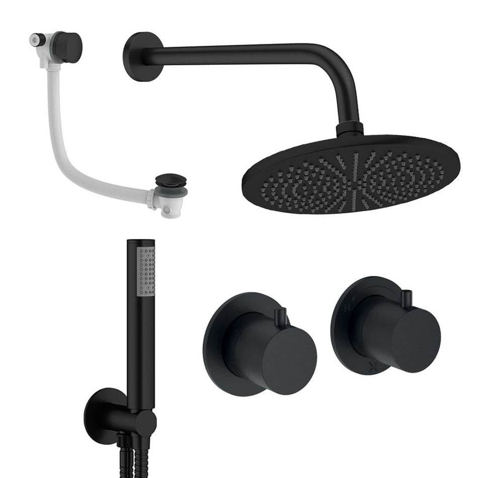Crosswater Module 3 Outlet Thermostatic Concealed Shower Set 6 With 300mm Head and Wall Mounted Arm - Matt Black