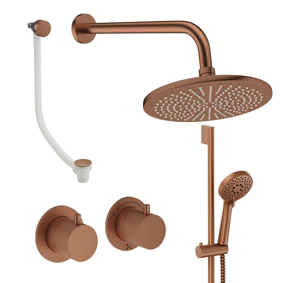 Crosswater Module 3 Outlet Thermostatic Concealed Shower Set 7 With 300mm Head and Wall Mounted Arm - Brushed Bronze