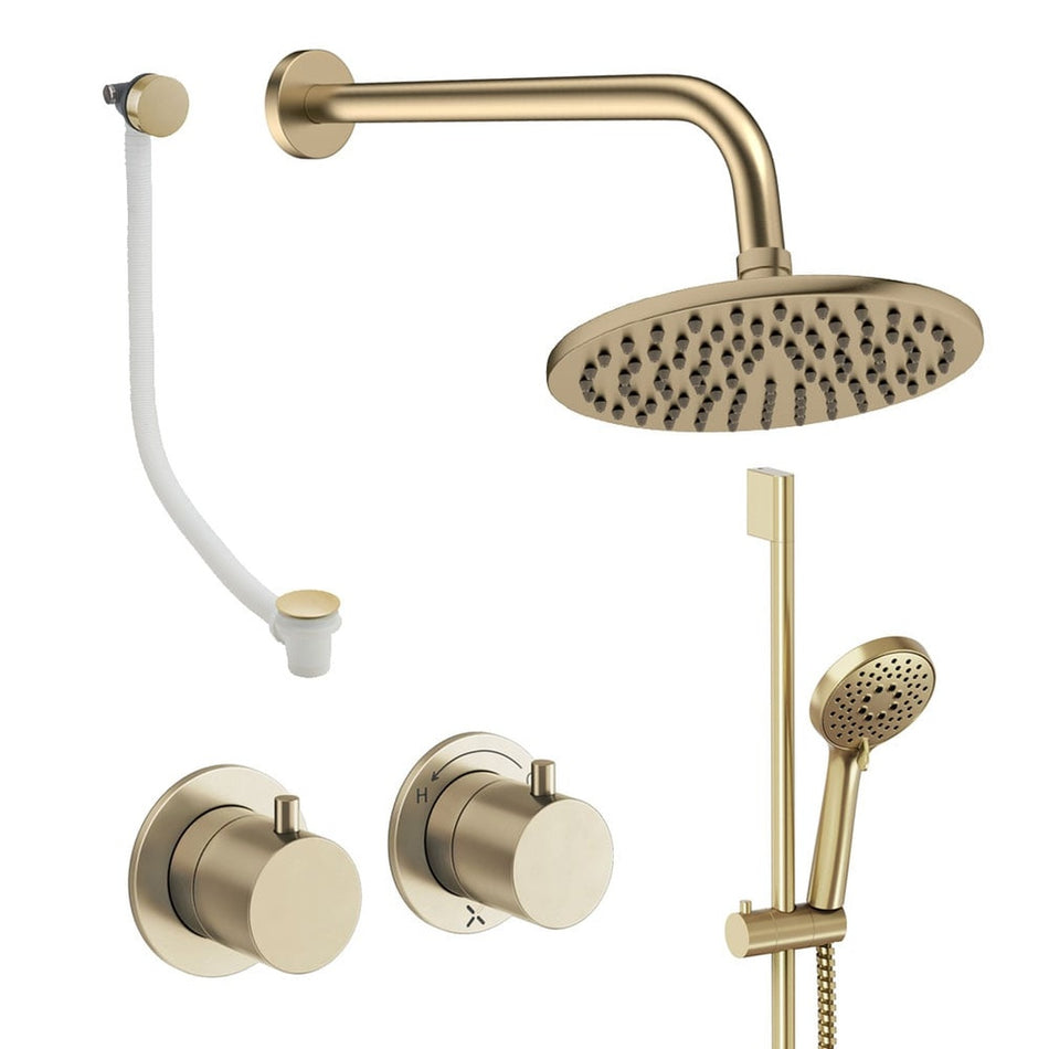 Crosswater Module 3 Outlet Thermostatic Concealed Shower Set 7 With 200mm Head and Wall Mounted Arm - Brushed Brass
