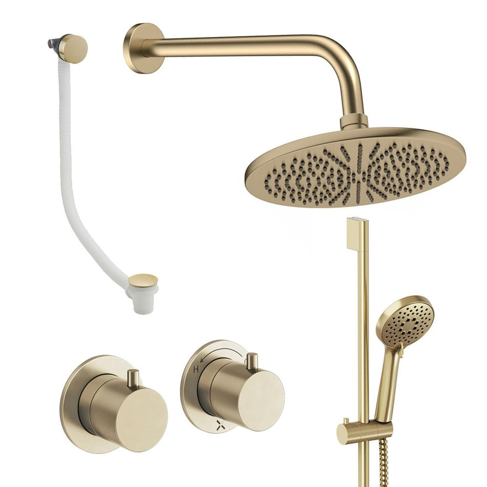 Crosswater Module 3 Outlet Thermostatic Concealed Shower Set 7 With 300mm Head and Wall Mounted Arm - Brushed Brass