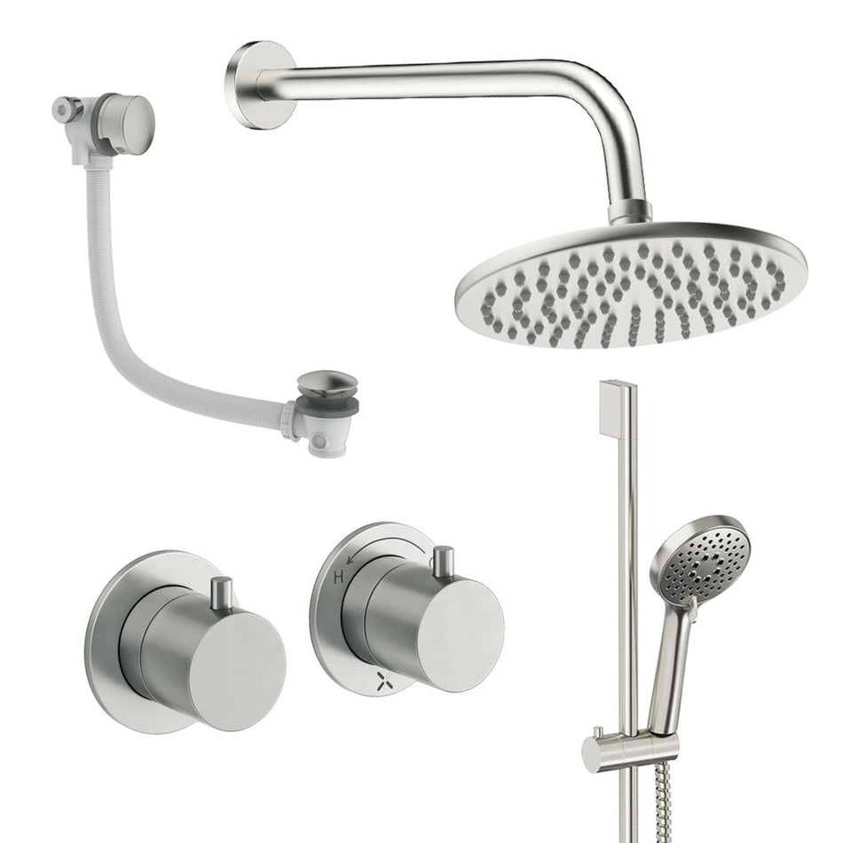 Crosswater Module 3 Outlet Thermostatic Concealed Shower Set 7 With 200mm Head and Wall Mounted Arm - Brushed Nickel
