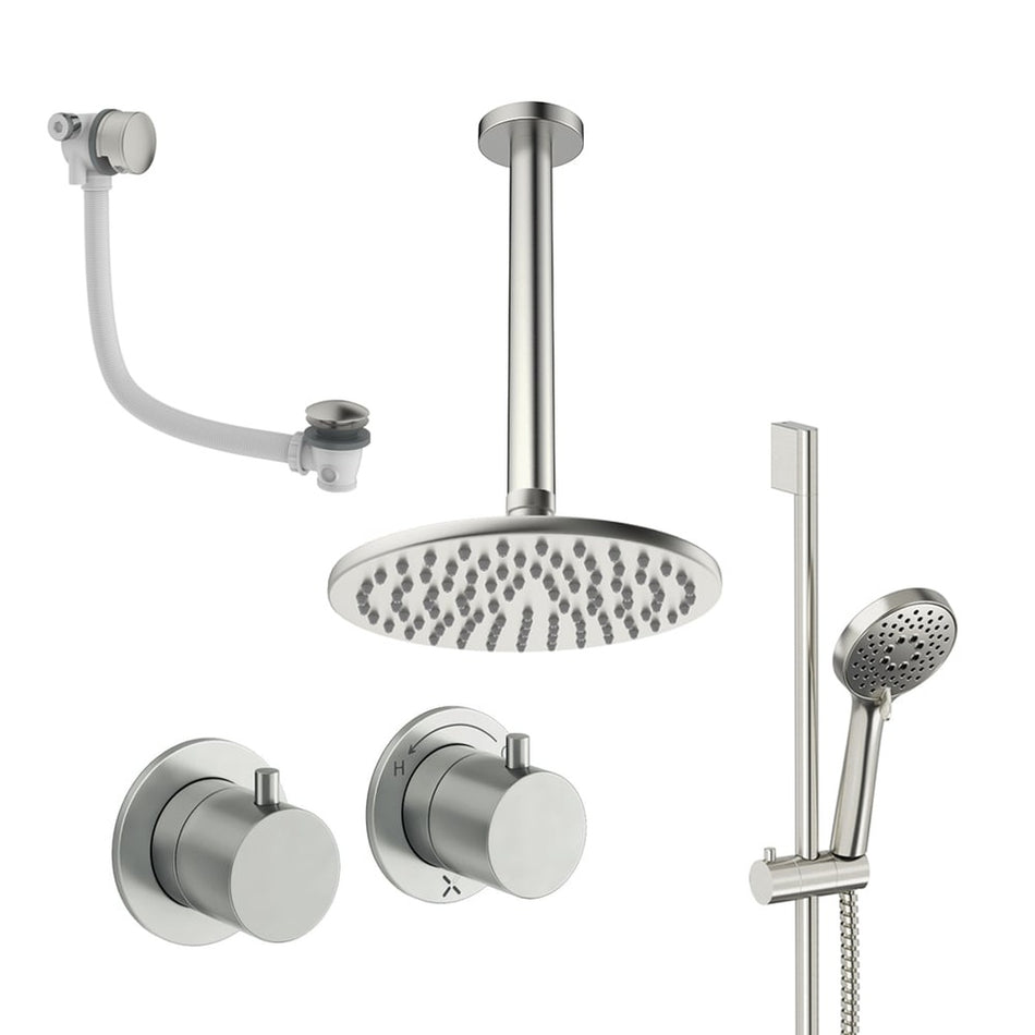 Crosswater Module 3 Outlet Thermostatic Concealed Shower Set 7 With 200mm Head and Ceiling Mounted Arm - Brushed Nickel
