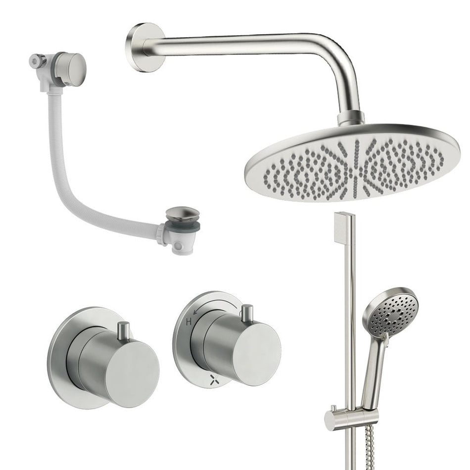 Crosswater Module 3 Outlet Thermostatic Concealed Shower Set 7 With 300mm Head and Wall Mounted Arm - Brushed Nickel