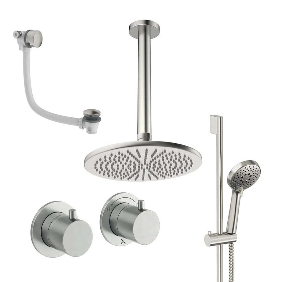 Crosswater Module 3 Outlet Thermostatic Concealed Shower Set 7 With 300mm Head and Ceiling Mounted Arm - Brushed Nickel