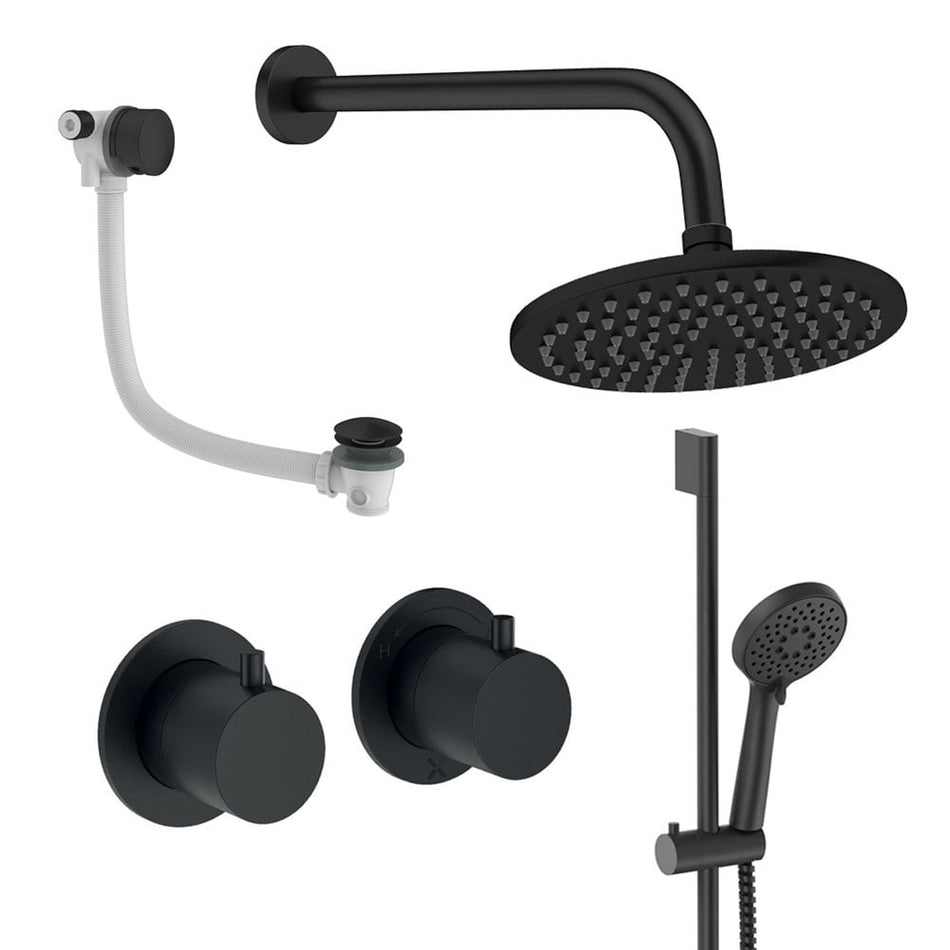 Crosswater Module 3 Outlet Thermostatic Concealed Shower Set 7 With 200mm Head and Wall Mounted Arm - Matt Black