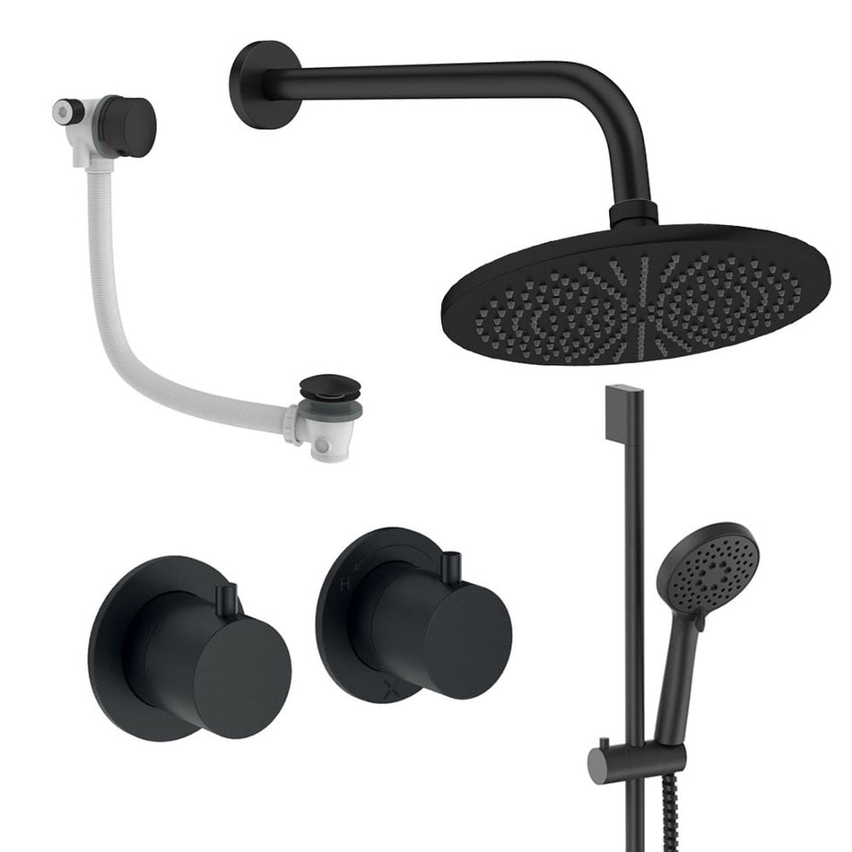 Crosswater Module 3 Outlet Thermostatic Concealed Shower Set 7 With 300mm Head and Wall Mounted Arm - Matt Black