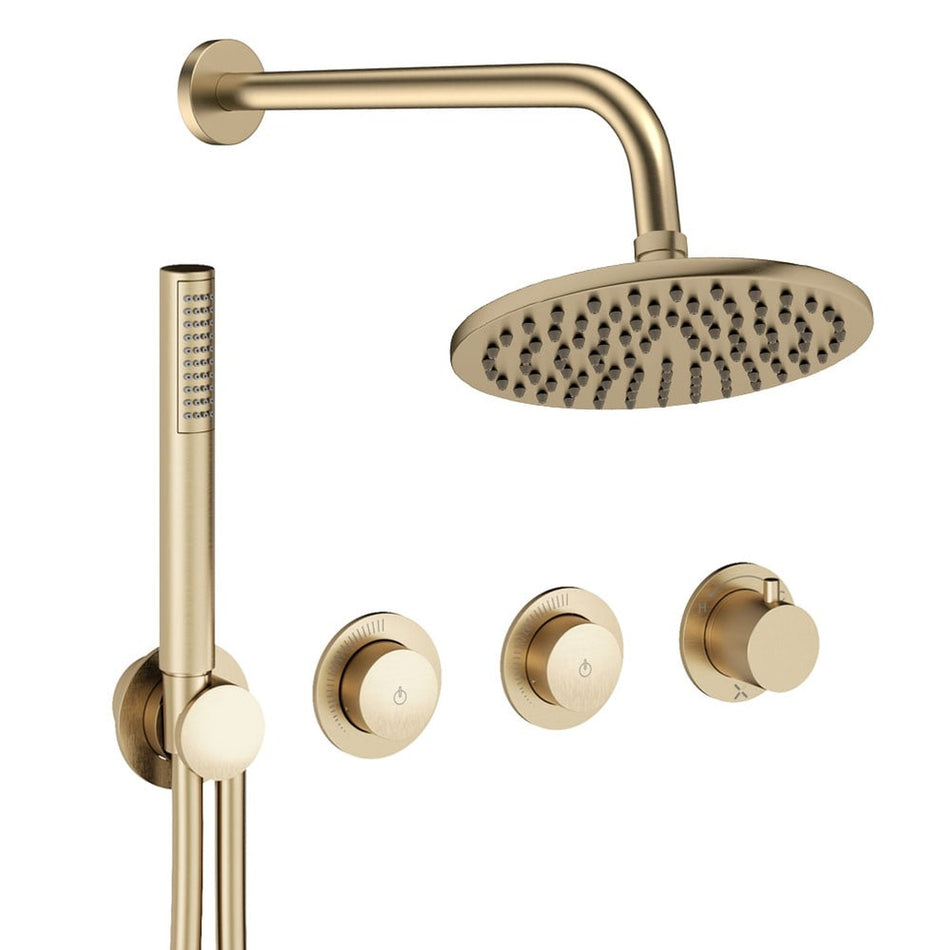Crosswater Module 2 Outlet Thermostatic Concealed Shower Set 8 With Fixed 200mm Head & Handset - Brushed Brass